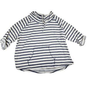 Mary McFadden Women's VTG Blue Striped Beachy Nautical Cowlneck Sweatshirt Sz 4X